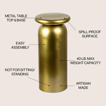 Miles 22.75" Mid-Century Modern Metal Sleek Cylinder Drink Table
